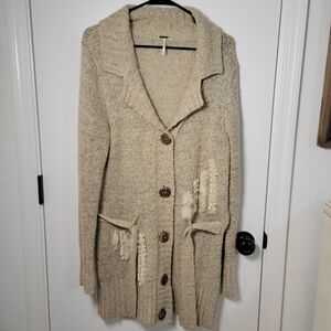 Free People Lightweight Button-Up Cardigan with Frilly Pocket Details, Size Smal